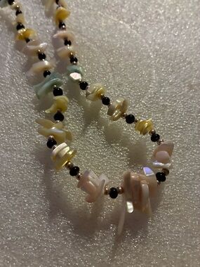 Shell Chip Necklace with Black Bead Accents - Women Jewelry